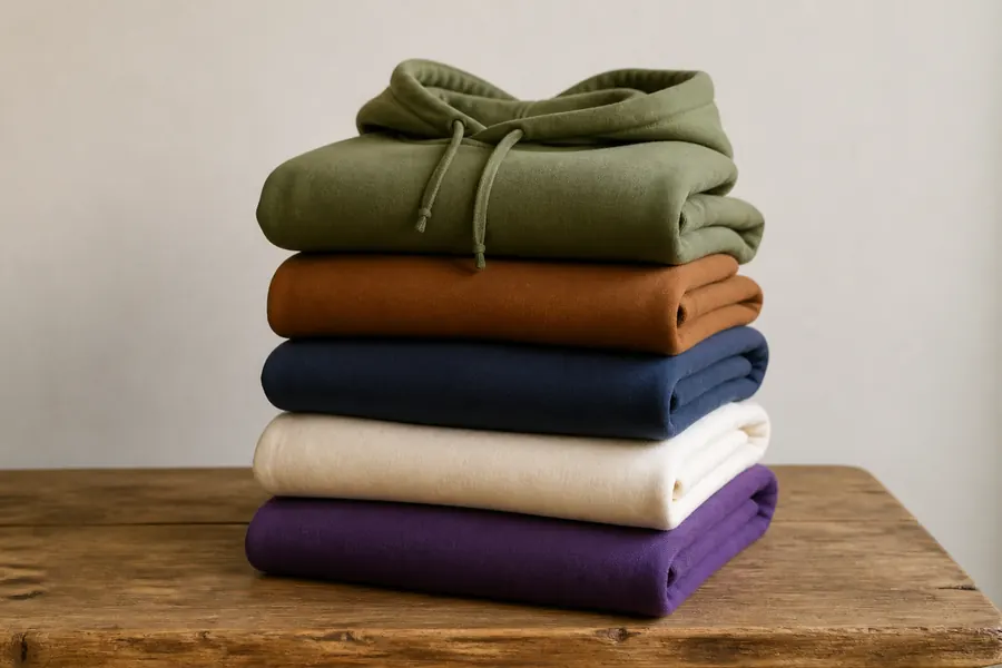 Pila de hoodies de muestra en los colores de la carta