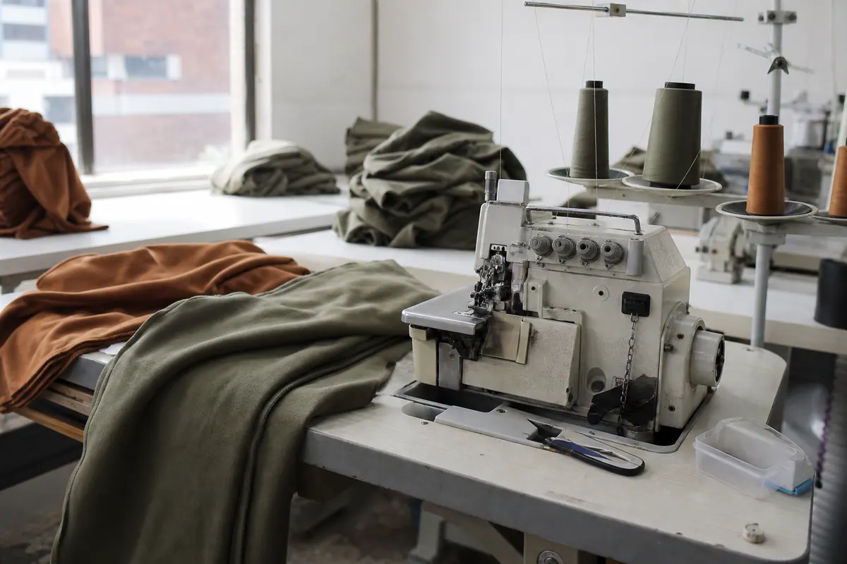 Muestra de mesa de costura en taller